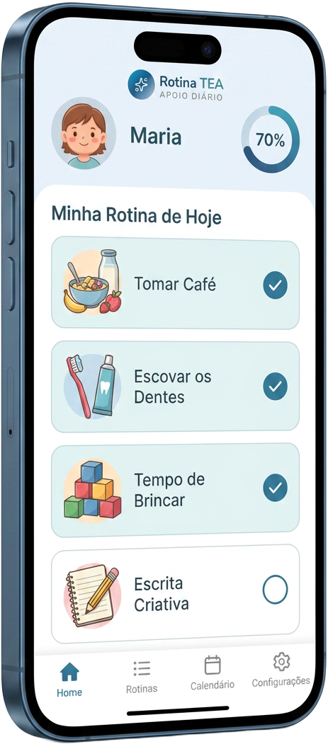 Celular exibindo o app Rotina TEA